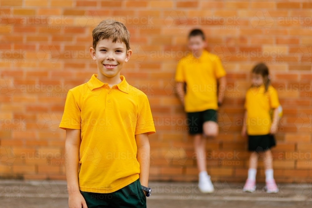 Australian public school boy portrait outside - Australian Stock Image