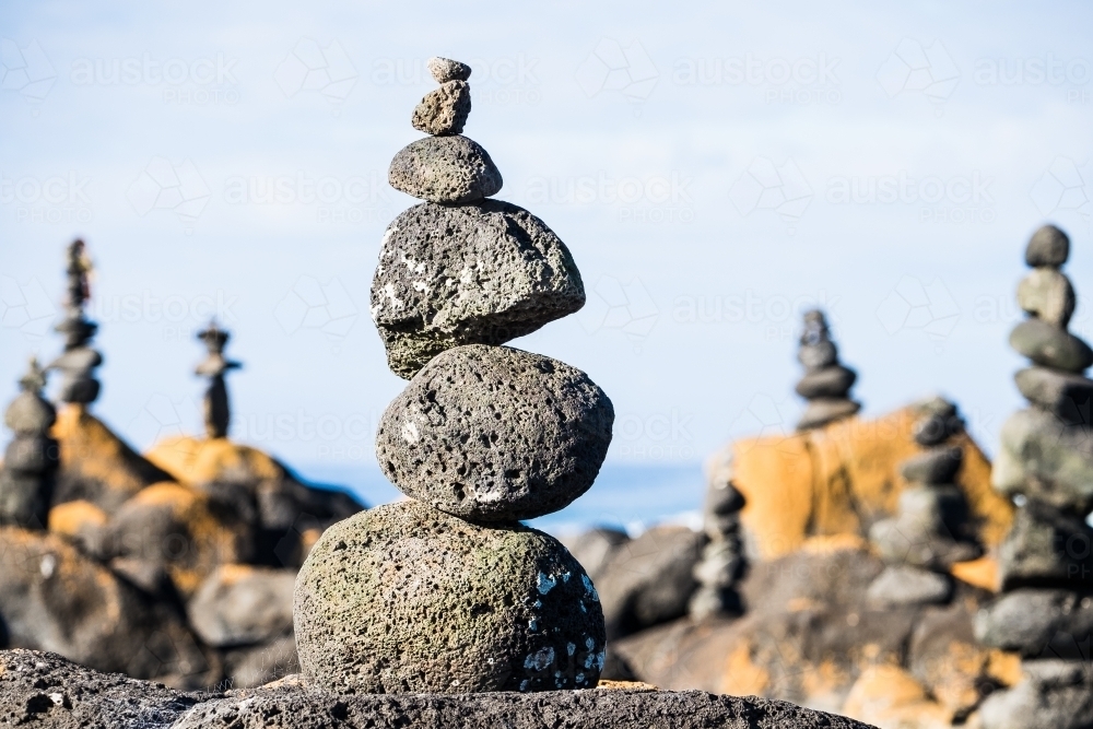 Balanced rock stack against the sky - Australian Stock Image