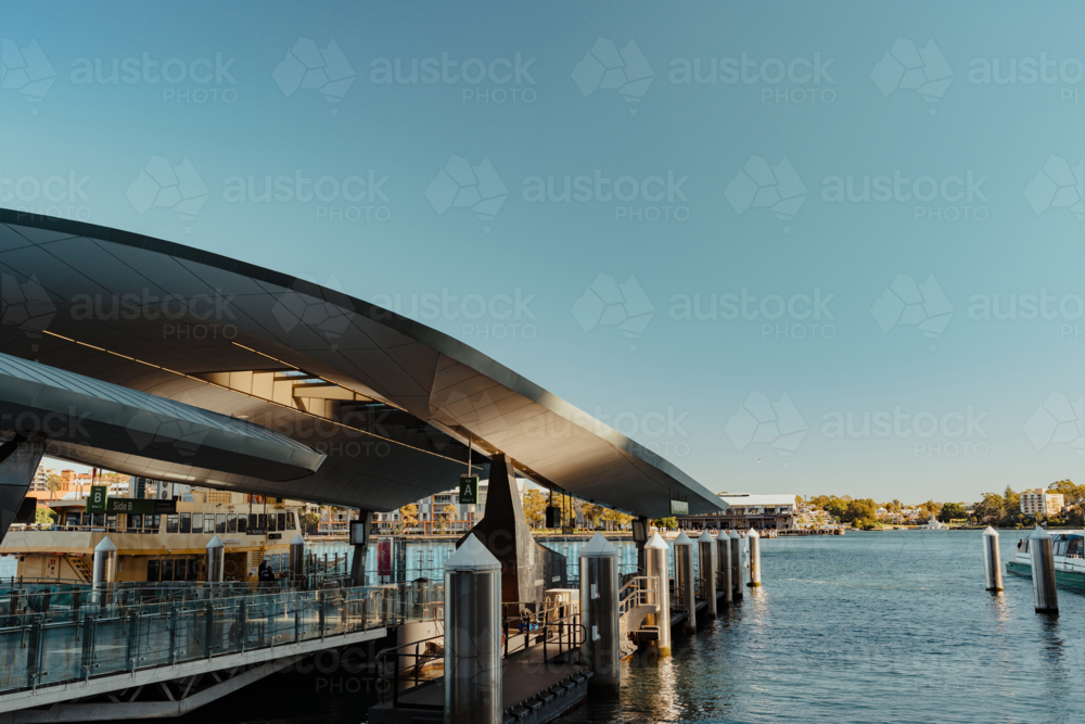 Barangaroo Wharf 2 on a sunny morning public transport infrastructure - Australian Stock Image