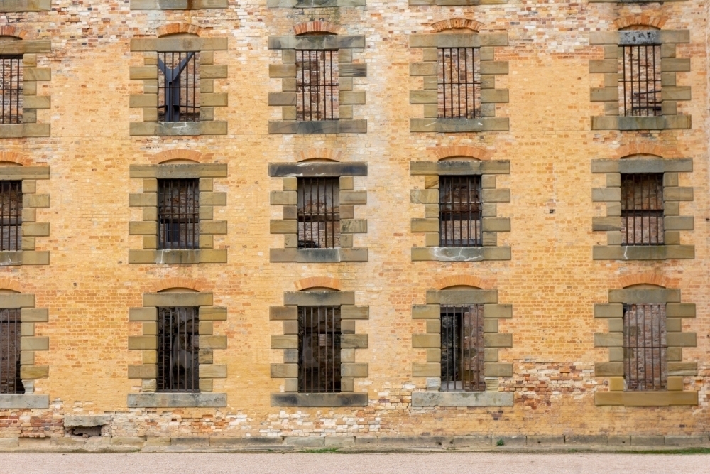 Barred windows in the Penitentiary at Port Arthur - Australian Stock Image