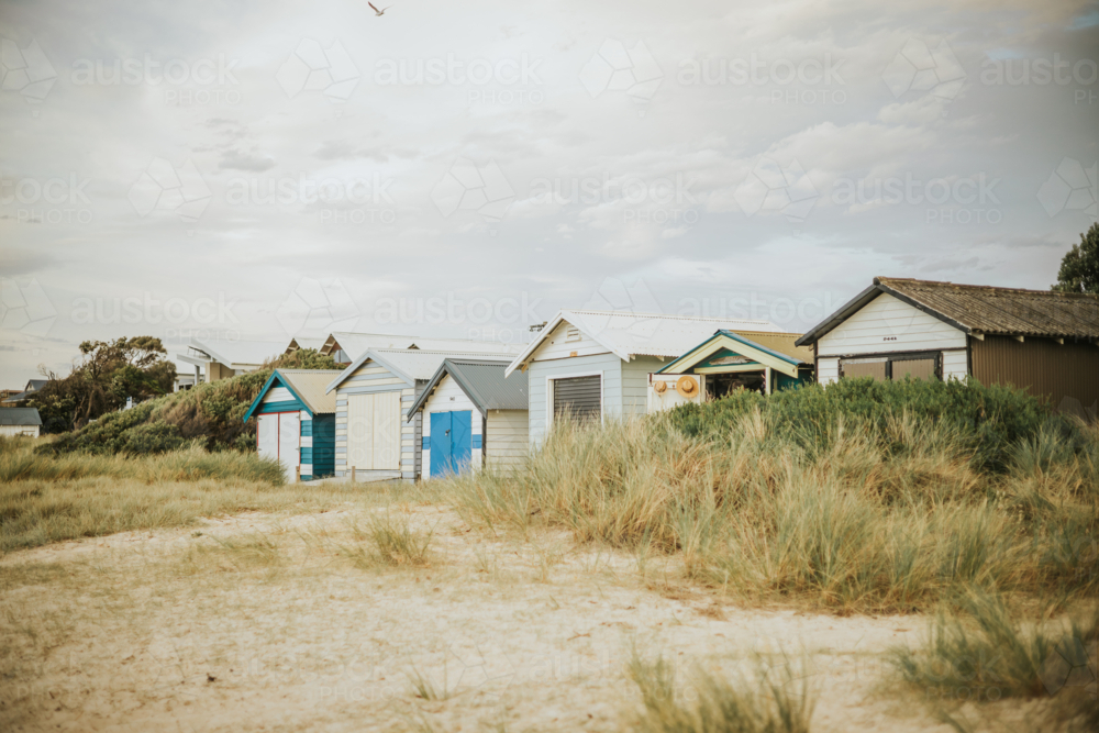 Beach Houses Huts in Edithvale Melbourne Victoria - Australian Stock Image