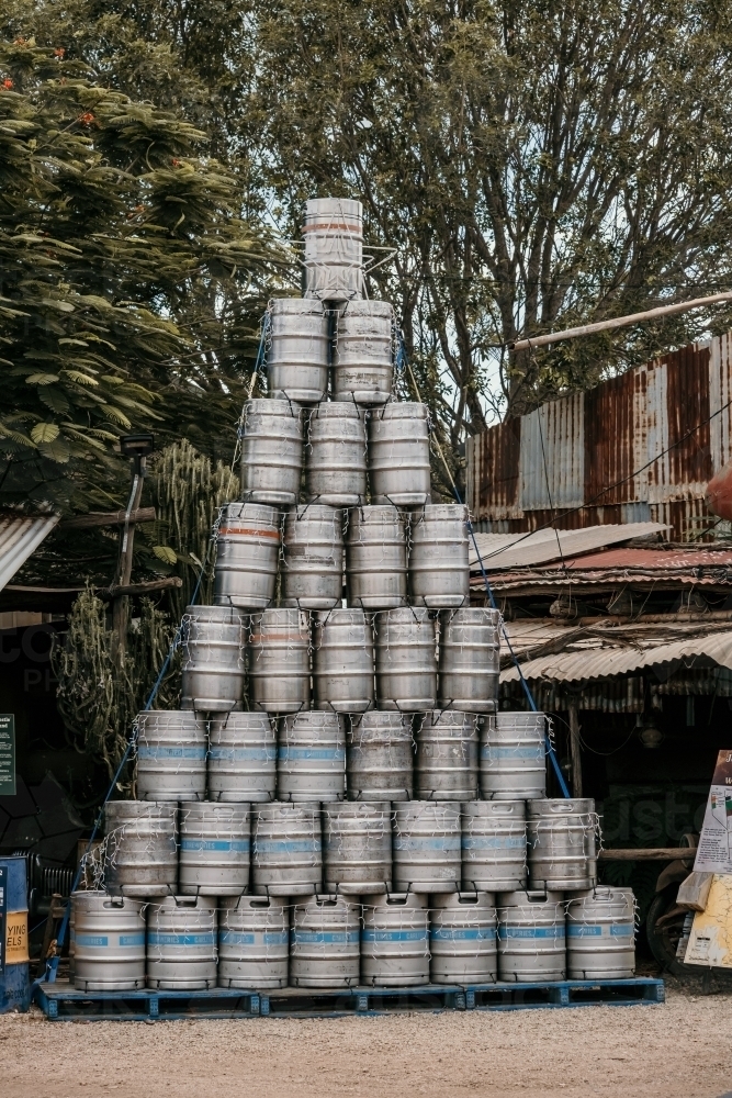 Beer keg Christmas tree - Australian Stock Image