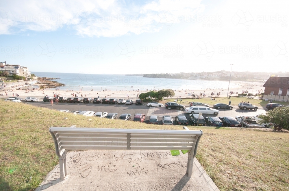 Bench overlooking Bondi Beach - Australian Stock Image