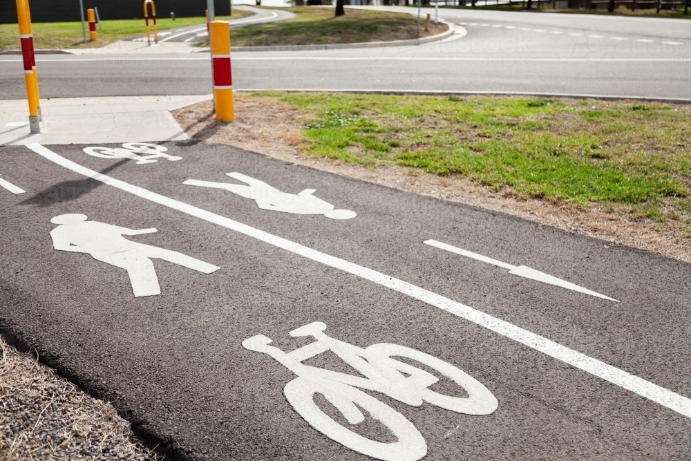 Bike cycleway and pedestrian path road crossing - Australian Stock Image