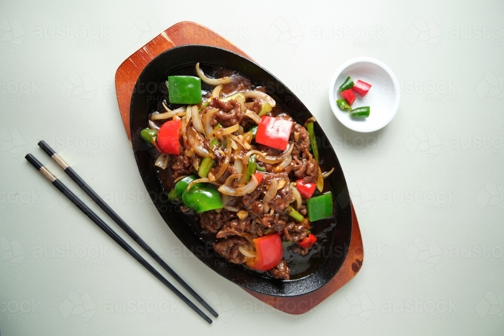 Black pepper sizzling beef - Australian Stock Image