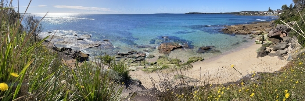 Blackwoods Beach panorama on a bright sunny day - Australian Stock Image