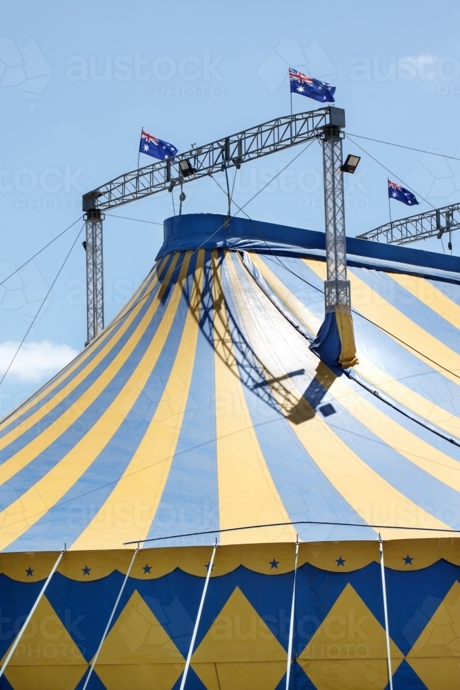 Image Of Blue And Yellow Circus Tent With Australian Flag Austockphoto 3420