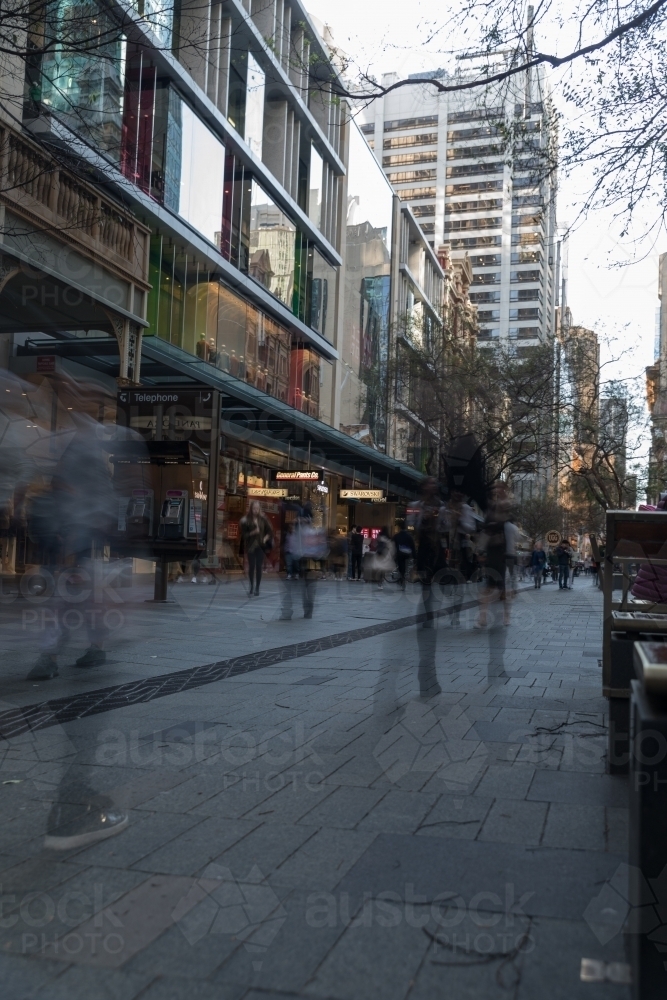 Blurred shoppers walking along Pitt Street Mall, Sydney - Australian Stock Image