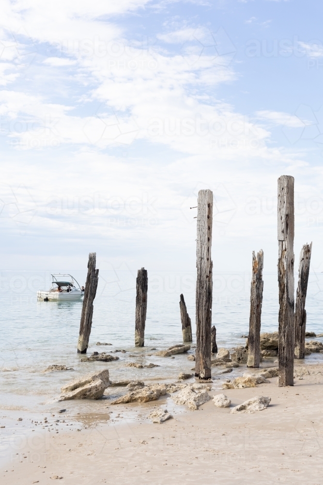 Boat anchored off Port Willunga - Australian Stock Image