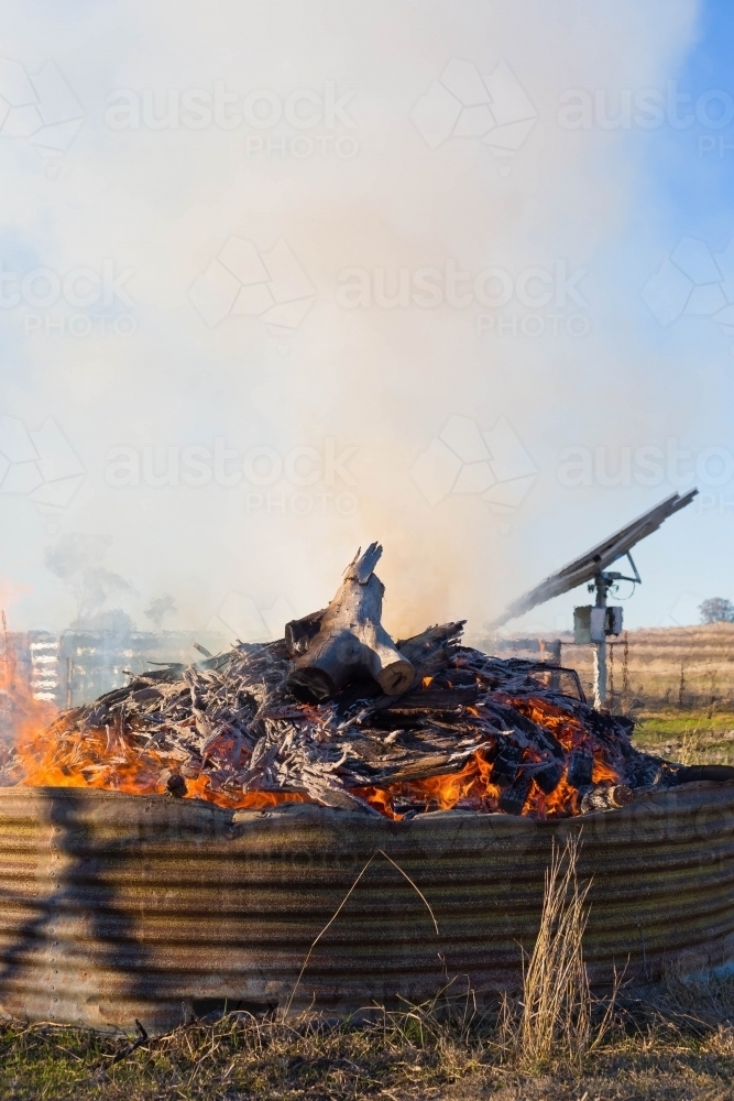 Bonfire with smoke - Australian Stock Image