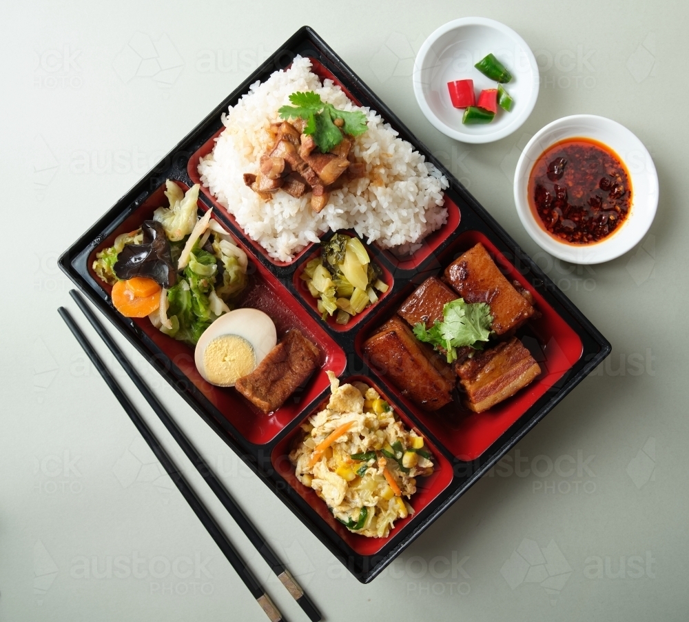 Braised pork bento - Australian Stock Image