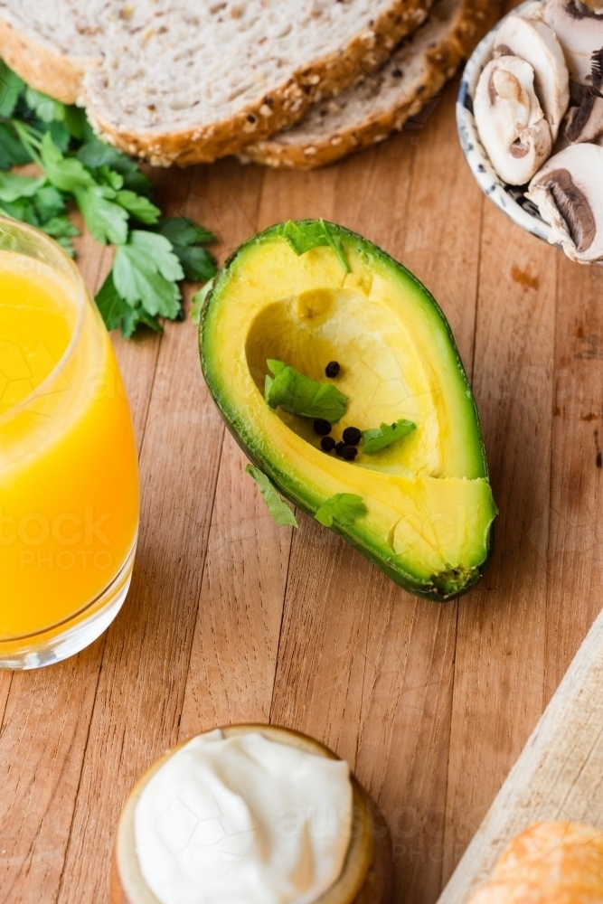 breakfast ingredients, avo and toast - Australian Stock Image