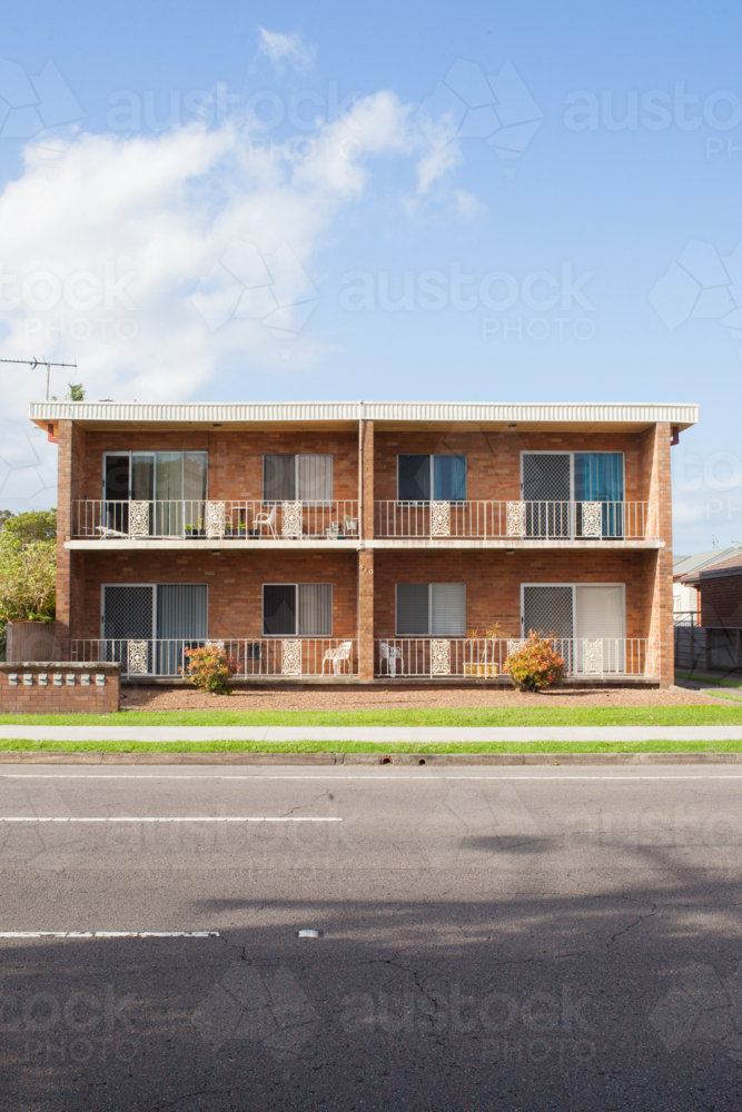 Brick Apartment Building on Suburban Street - Australian Stock Image