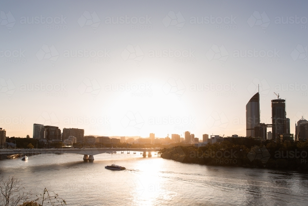 Brisbane at sunset looking west from Kangaroo Point - Australian Stock Image