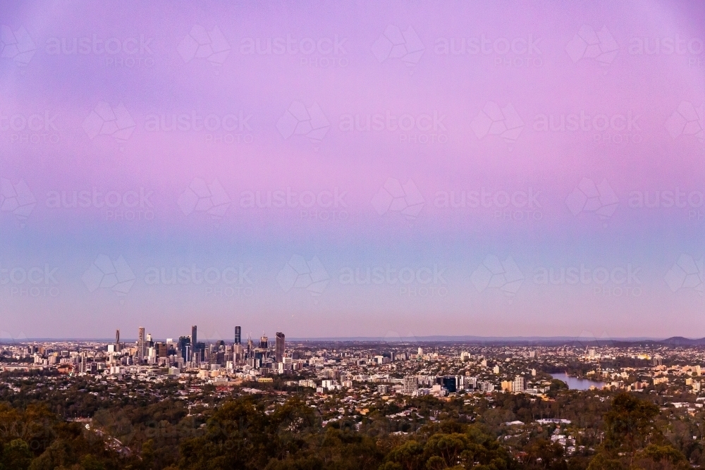 Brisbane city and Brisbane River at dusk - Australian Stock Image