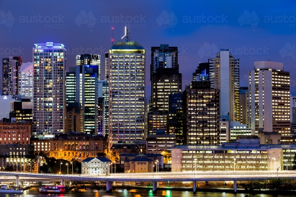 Brisbane city at night from Southbank - Australian Stock Image