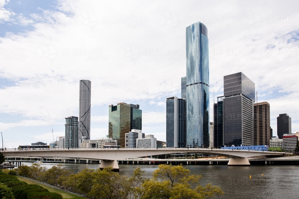 Brisbane River and Brisbane City buildings from Southbank - Australian Stock Image