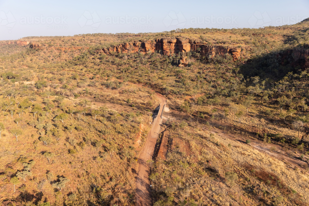 Buchanan Highway from the air with rocky outcrop - Australian Stock Image