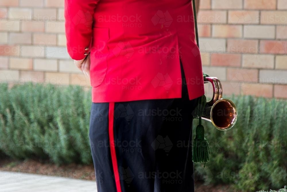 Bugle player at the ANZAC Day service - Australian Stock Image