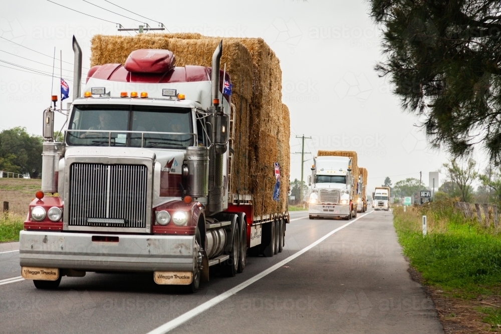 Burrumbuttock Hay Runners going through Singleton on their way to assist farmers - Australian Stock Image