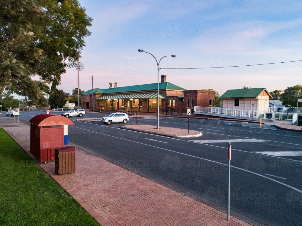 Bus shelter and train station showing public transport concept - Australian Stock Image