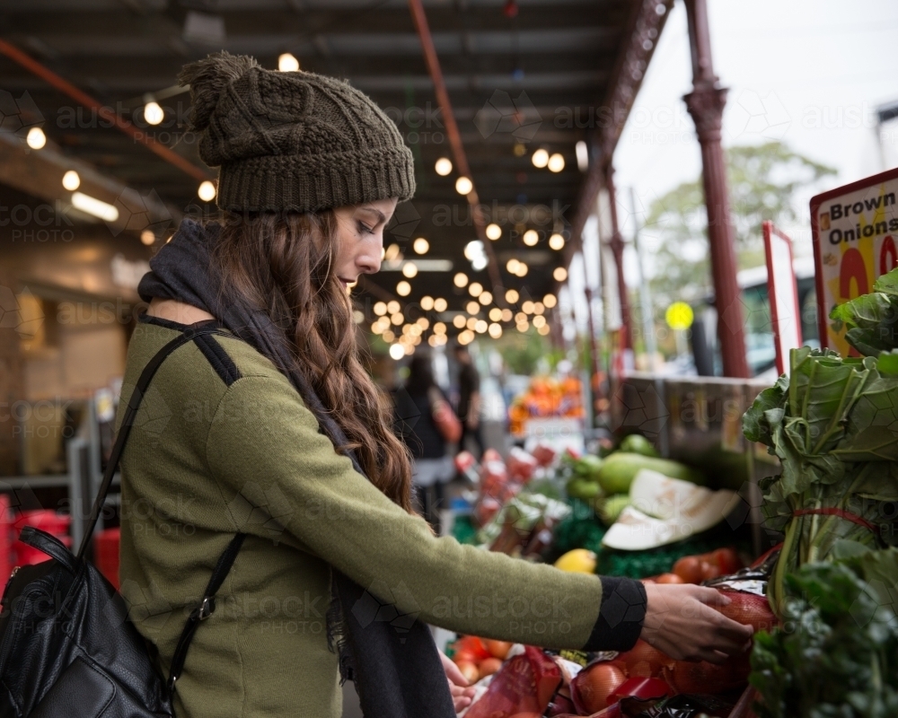 Buying Fruit and Vegetables at the Market - Australian Stock Image