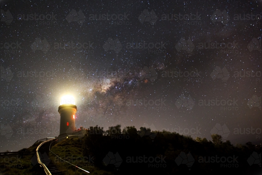 Byron Bay lighthouse and Milky Way - Australian Stock Image