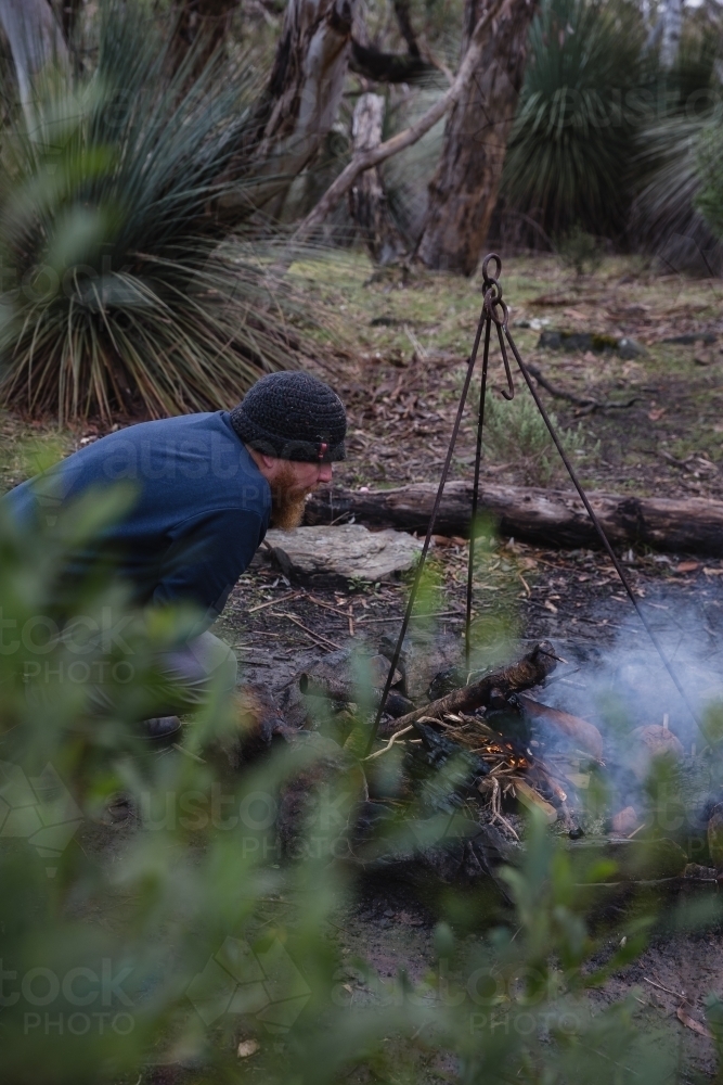 Camp fire in the bush - Australian Stock Image