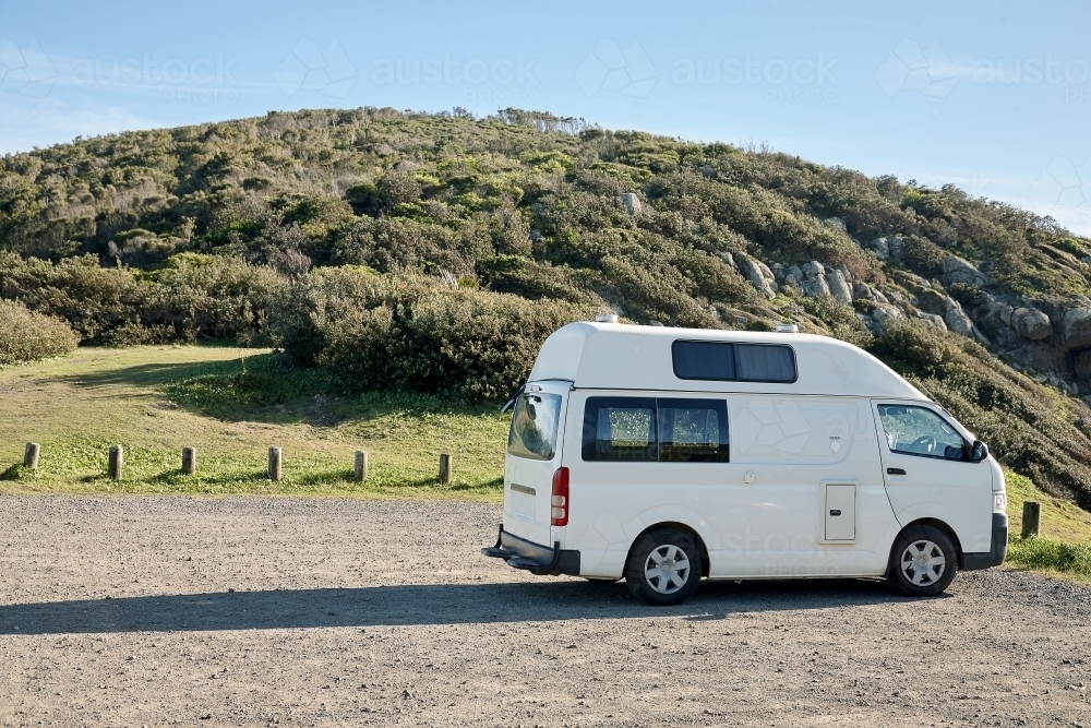 Campervan parked at headland - Australian Stock Image