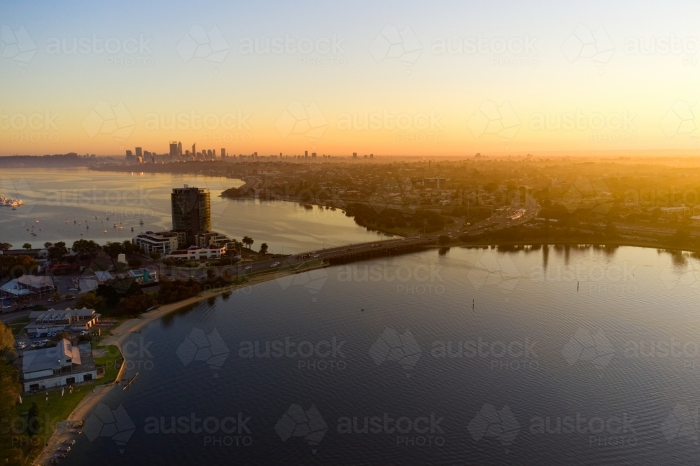 Canning Bridge and Canning River in Perth, Western Australia at sunrise - Australian Stock Image
