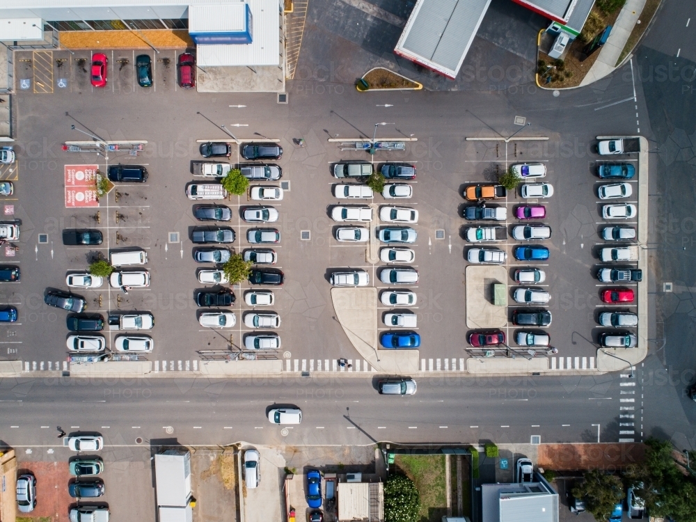 Car park beside shopping center in town - Australian Stock Image