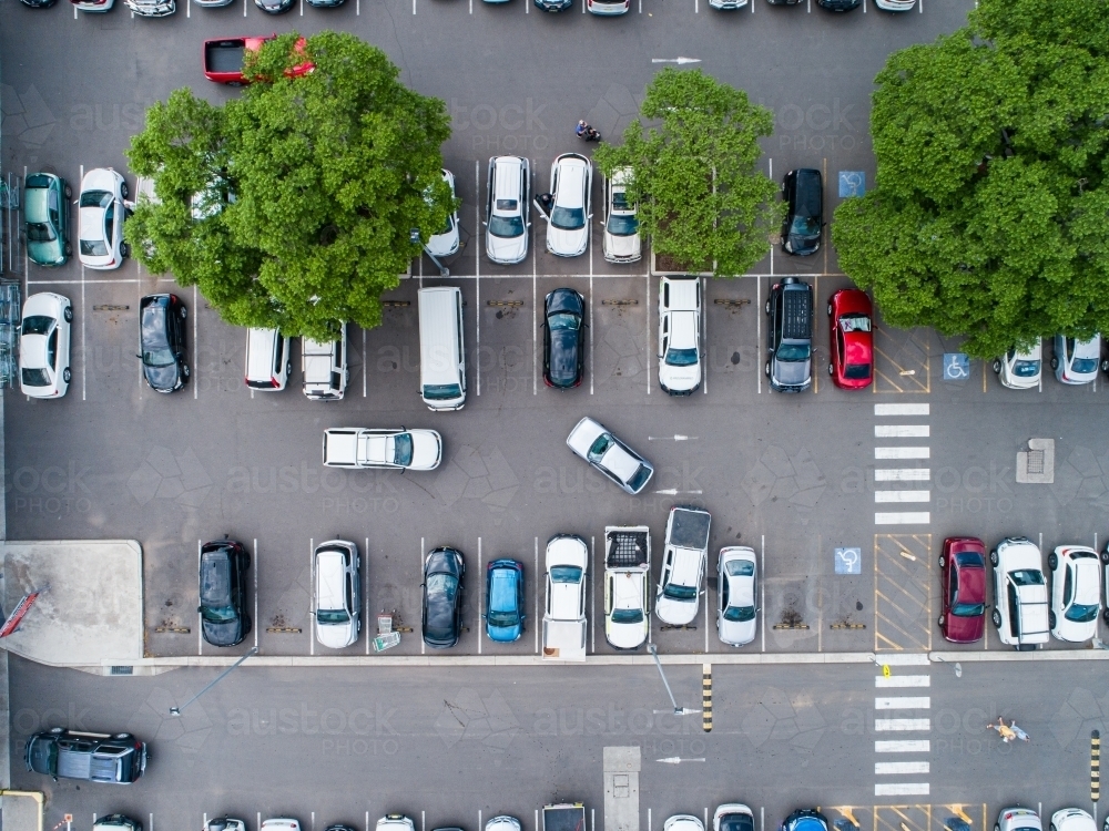 Car park beside shopping center in town - Australian Stock Image