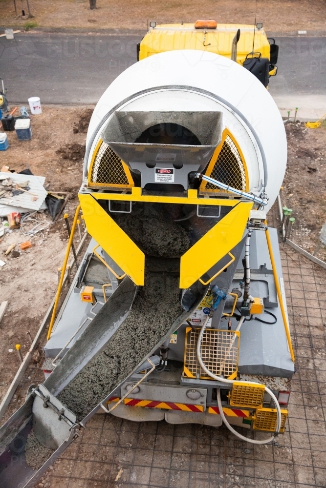 cement mixer getting ready to pour a driveway - Australian Stock Image