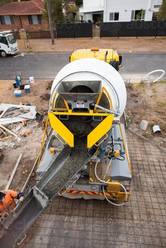 cement truck ready to pour a new driveway - Australian Stock Image