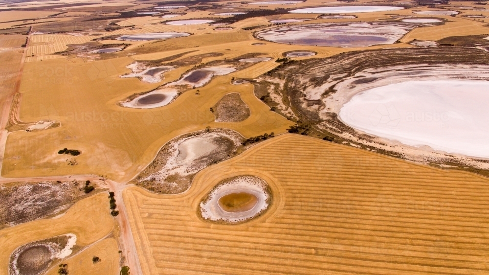 Chain of salt lakes aerial landscape - Australian Stock Image