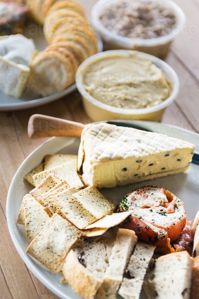 cheese, dips and crackers - Australian Stock Image