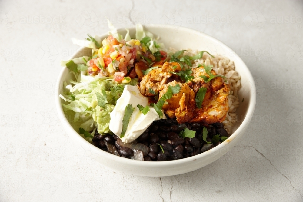 Chicken burrito bowl - Australian Stock Image