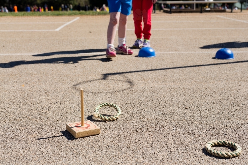 Image of Children playing quoits at school sports carnival - Austockphoto