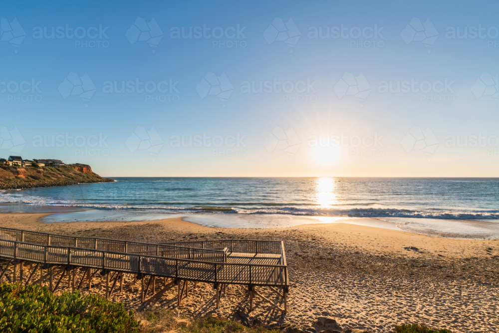 Christies Beach sea shore with boardwalk before the sunset, southern Adelaide metropolitan area - Australian Stock Image