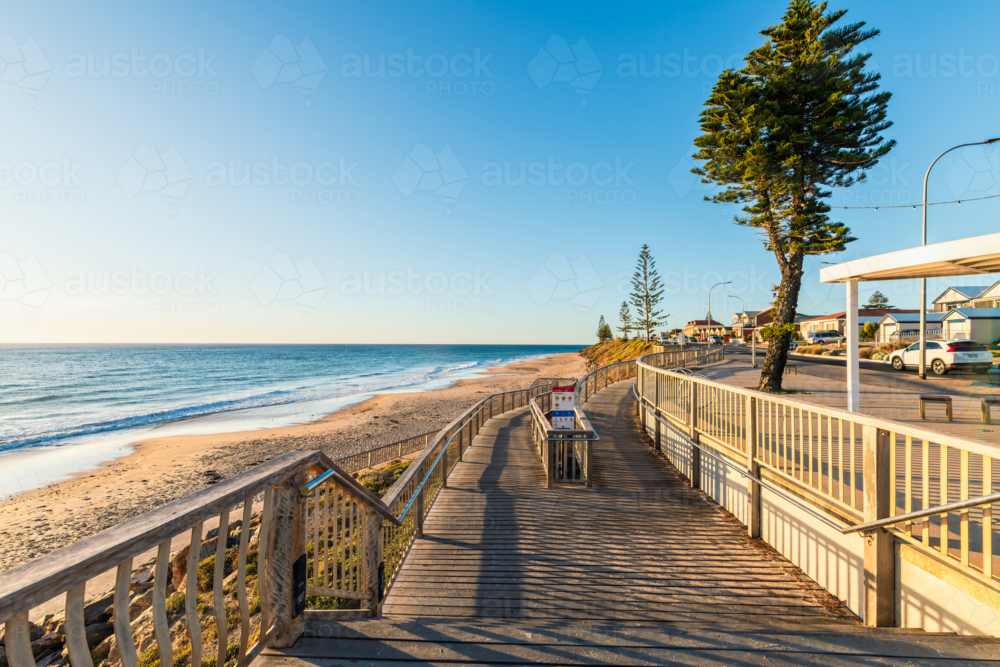 Christies Beach sea shore with boardwalk before the sunset, southern Adelaide metropolitan area - Australian Stock Image
