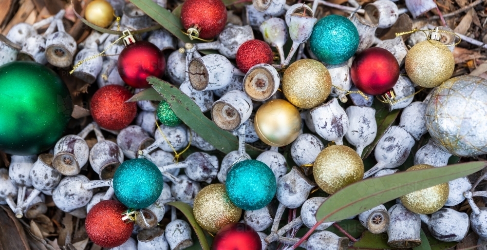 Christmas decorations in silver gumnuts - Australian Stock Image