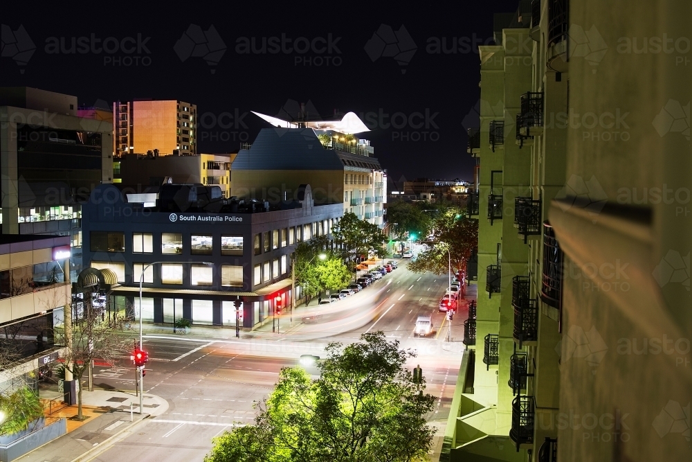 City street at night with rooftop bar - Australian Stock Image