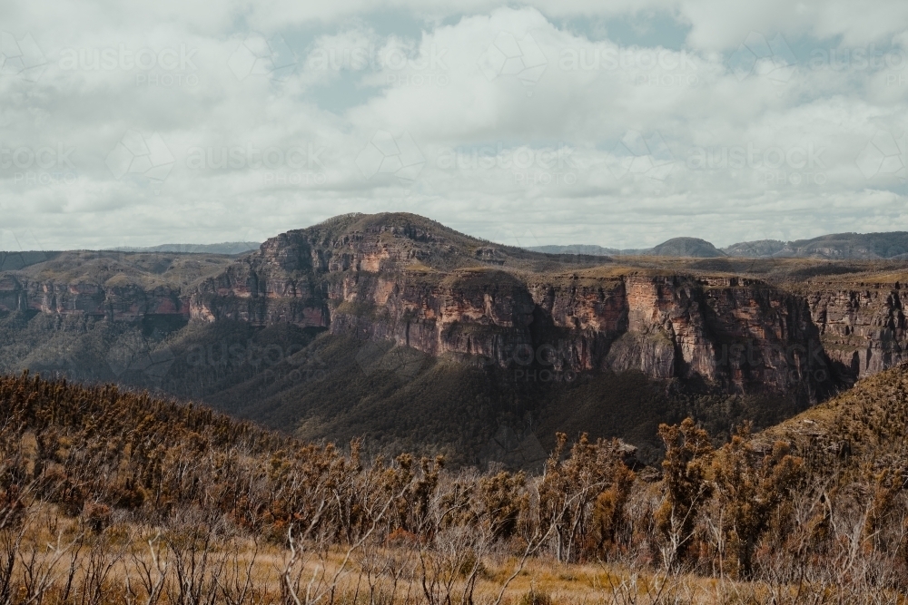 Clifftop views of Mount Banks near the summit of the Lockleys Pylon Walking Track - Australian Stock Image