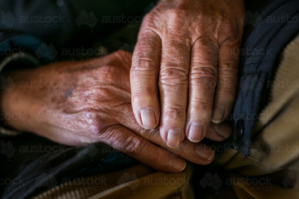 Close-up of an old man's hands - Australian Stock Image