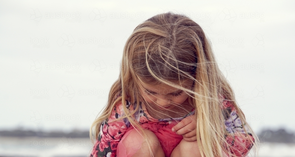 Close up of five year old headshot - Australian Stock Image