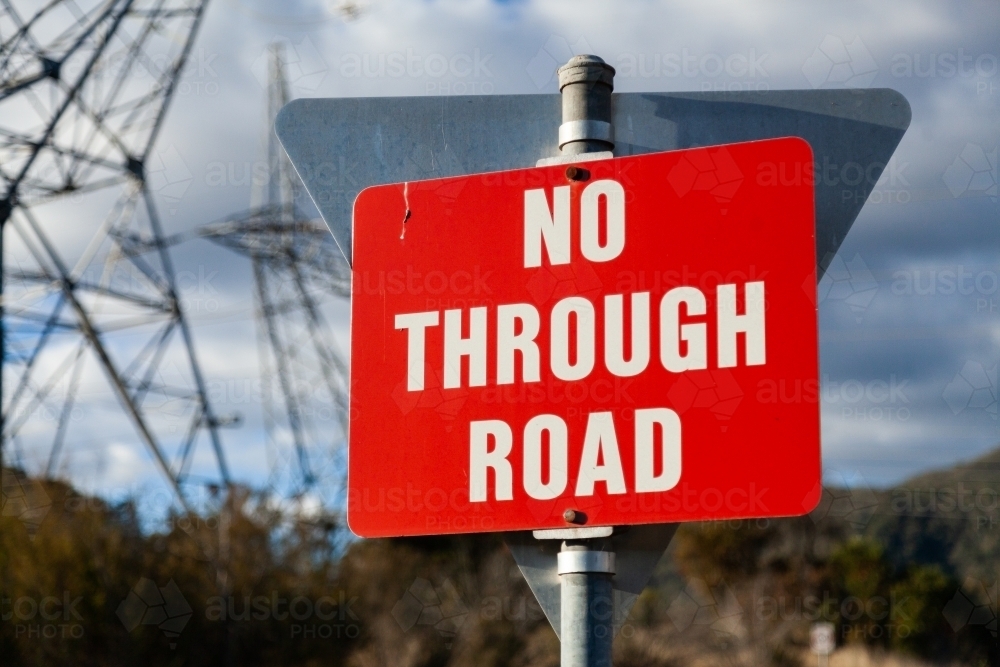 Close up of red no through road sign - Australian Stock Image