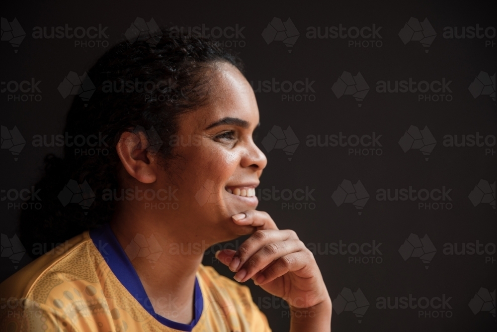 Close up portrait of Aboriginal woman - Australian Stock Image