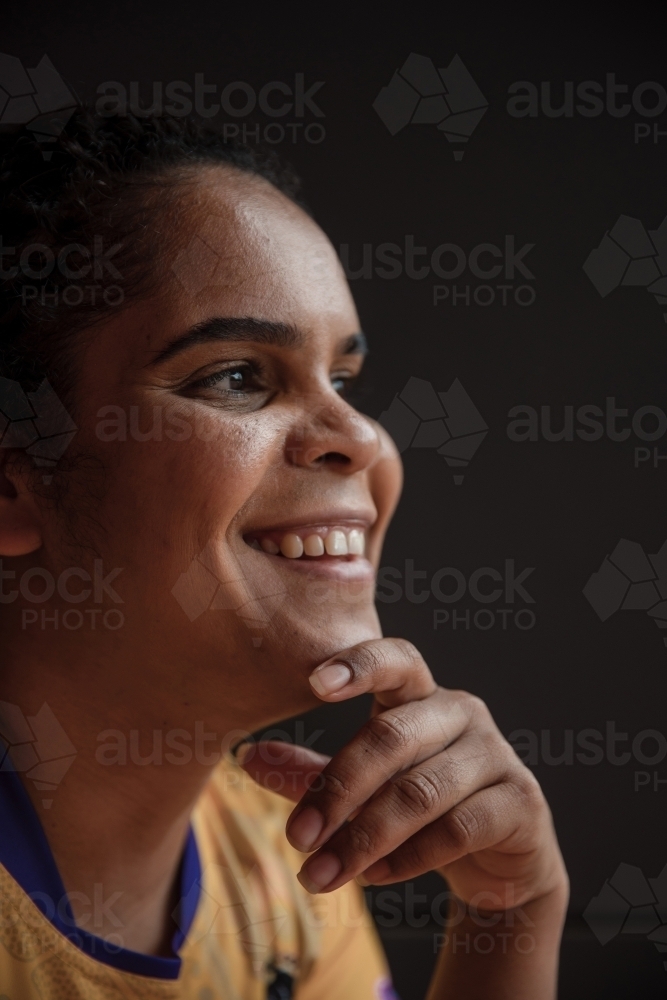 Close up portrait of Aboriginal woman - Australian Stock Image