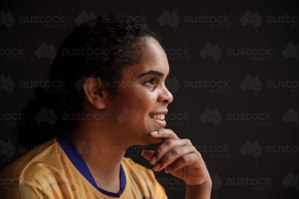 Close up portrait of Aboriginal woman - Australian Stock Image