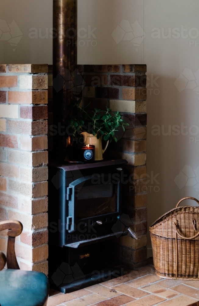 Close up shot of an indoor fireplace - Australian Stock Image